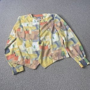 Bora Bora Womens Blouse Top Size Small Yellow Abstract Print Button Up Casual‎
